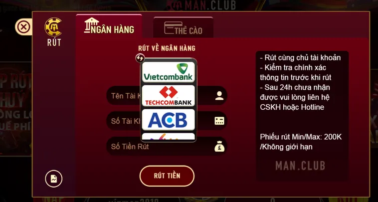 Hướng Dẫn Chi Tiết Quy Trình Rút Tiền Về Ngân Hàng Tại ManClub An Toàn Tuyệt Đối Cho Mọi Người Chơi